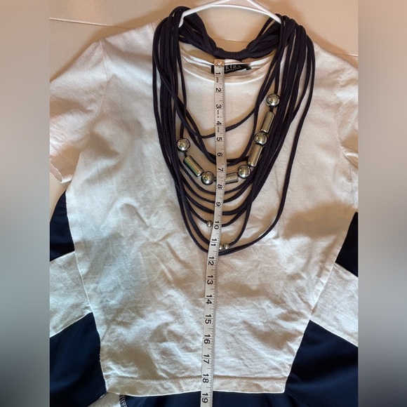 AKIRA Label  High Low Tail Top Navy and White with attached Necklace. Medium - Picture 6 of 16